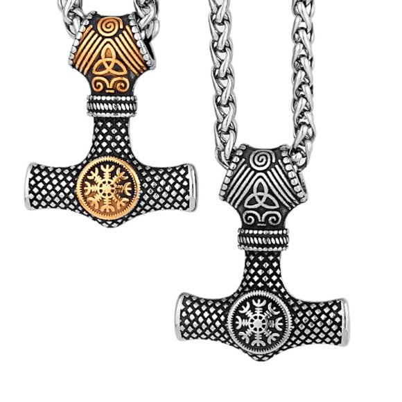 Nordic Viking Mjolnir Thor Hammer Vegvisir Compass Necklace Nordic Jewelry - Picture 9 of 16